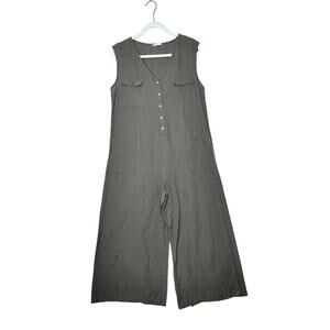 The Shanty Corp womens size L jumpsuit olive green wide leg slouchy pockets